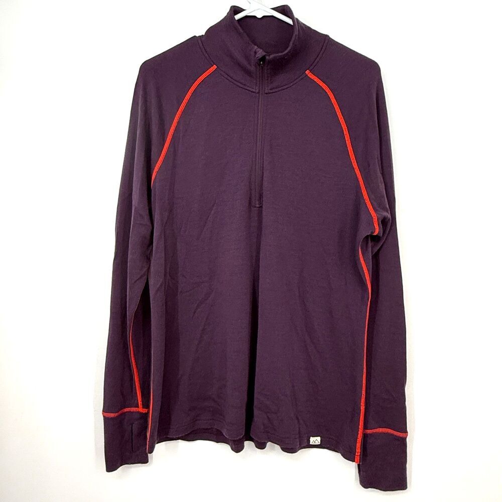 Wild Rye 100% Merino Wool Womens Half Zip Pullover Base Layer Purple Ski Size 18